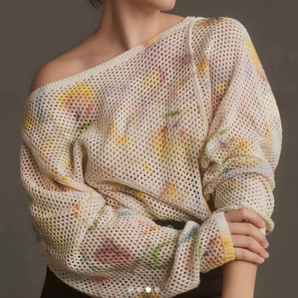 Anthropologie Klaas Jonkman Multicolor Mesh stitch crew neck sweater Medium - Picture 4 of 15